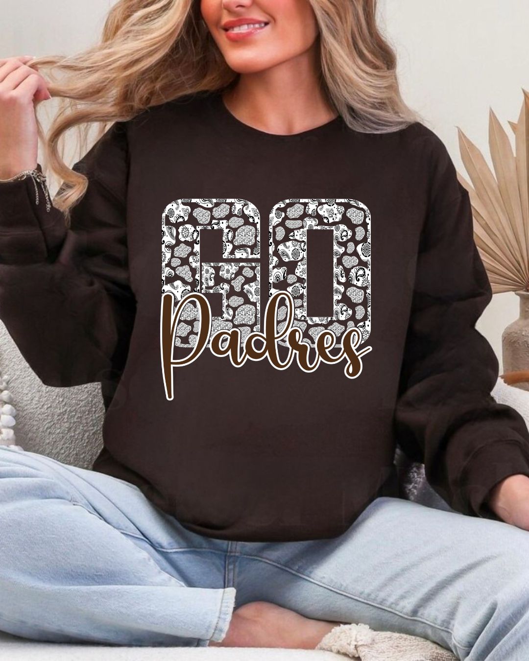Go Padres Paisley Print on Chocolate Brown Crewneck