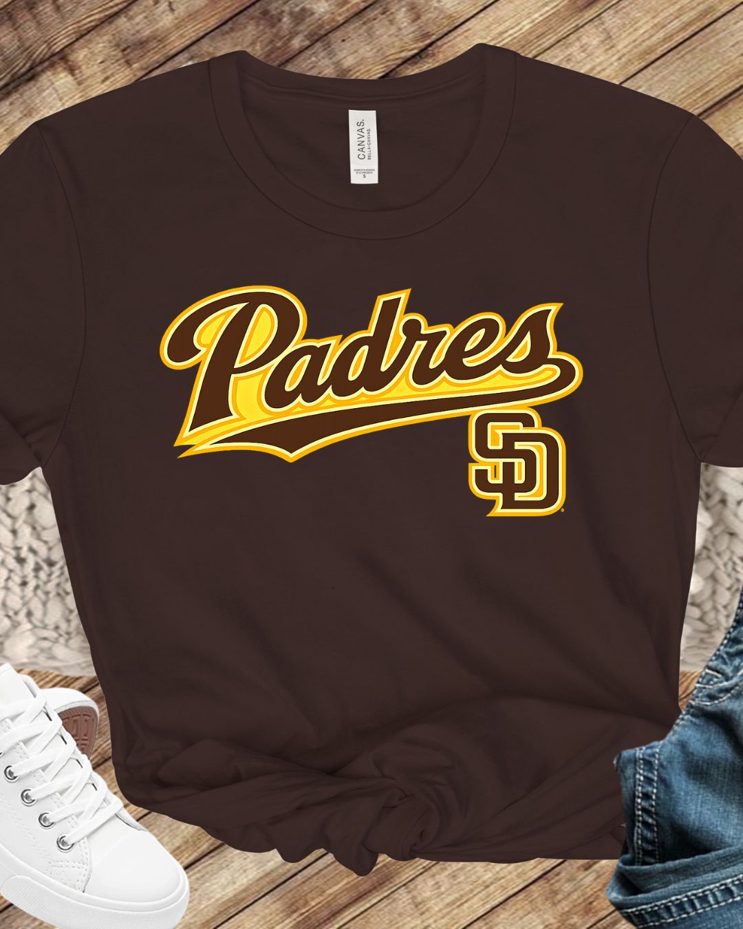 Padres SD Cursive Women's Bella Canvas T-Shirt