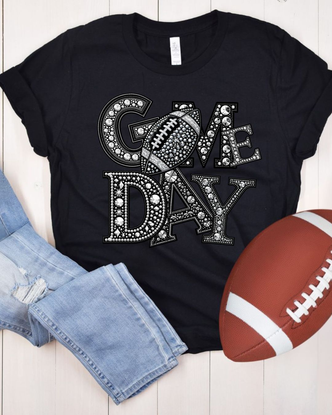 Game Day Football Rhinestone Font T-Shirt