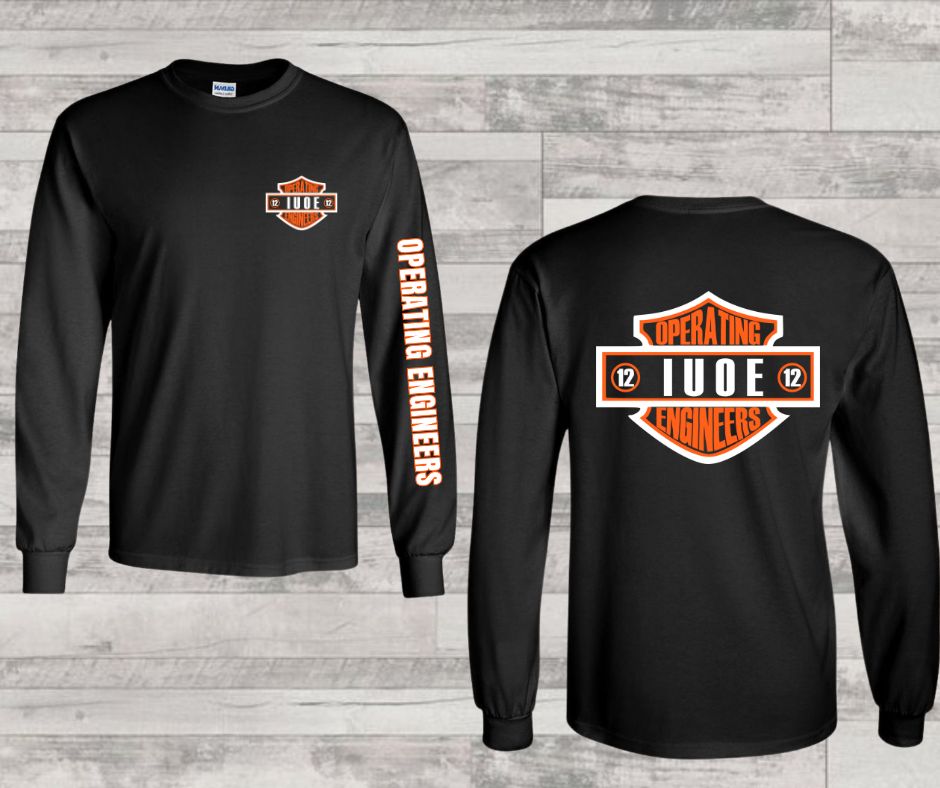 Operating Engineers HD Long Sleeve Gildan with pocket logo, sleeve accent, back design