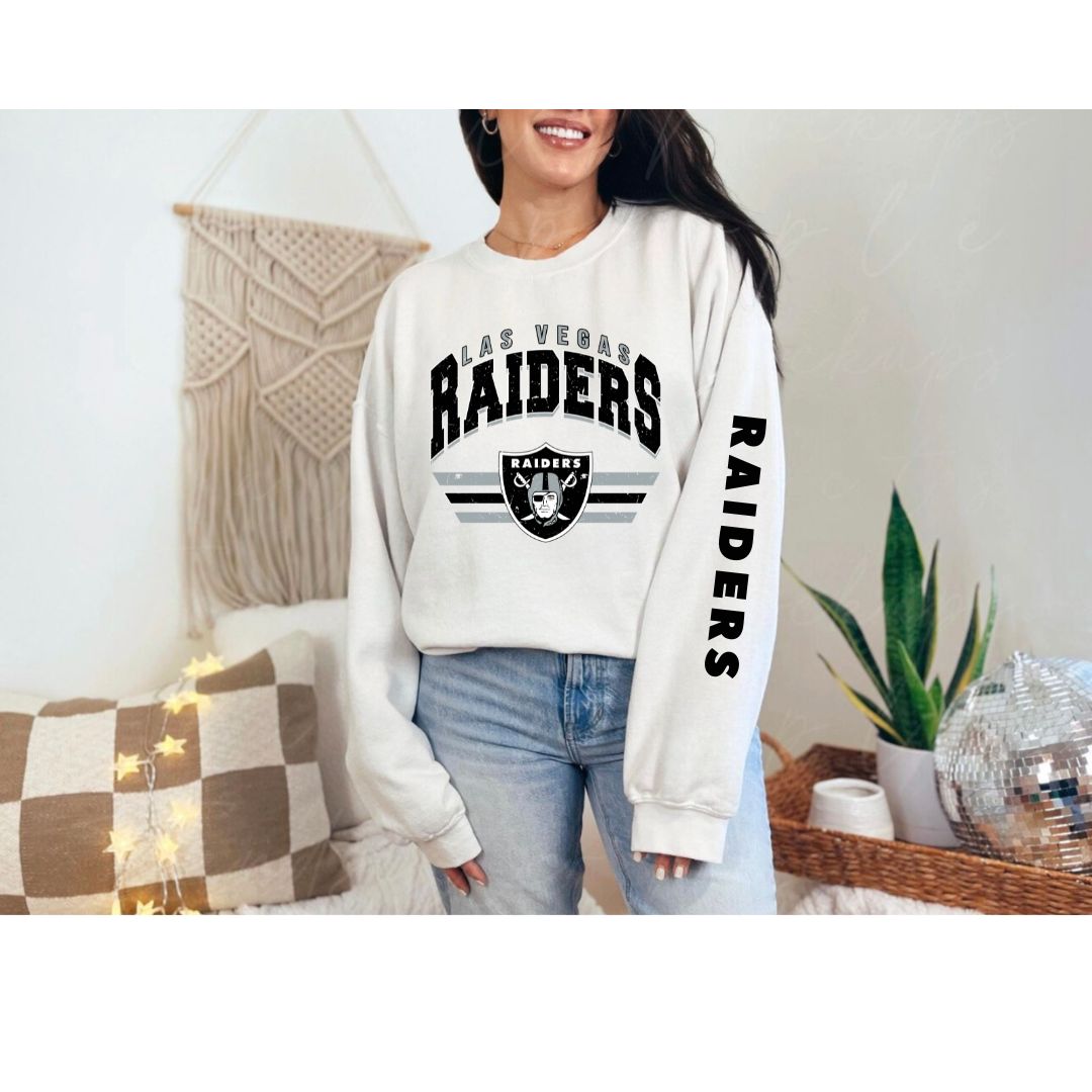 Las Vegas Raiders with Sleeve Accent on White Gildan Crew