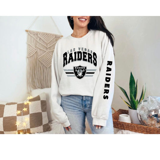 Las Vegas Raiders with Sleeve Accent on White Gildan Crew