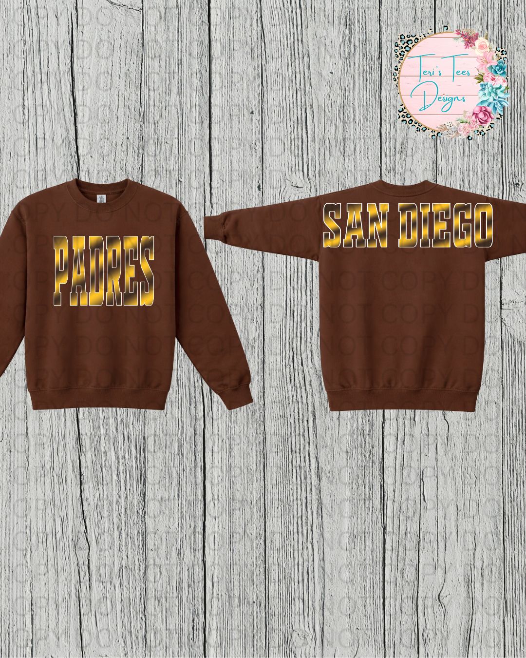 San Diego Padres 2-tone Ombre Large Print front & Back logo Unisex Gildan Crew