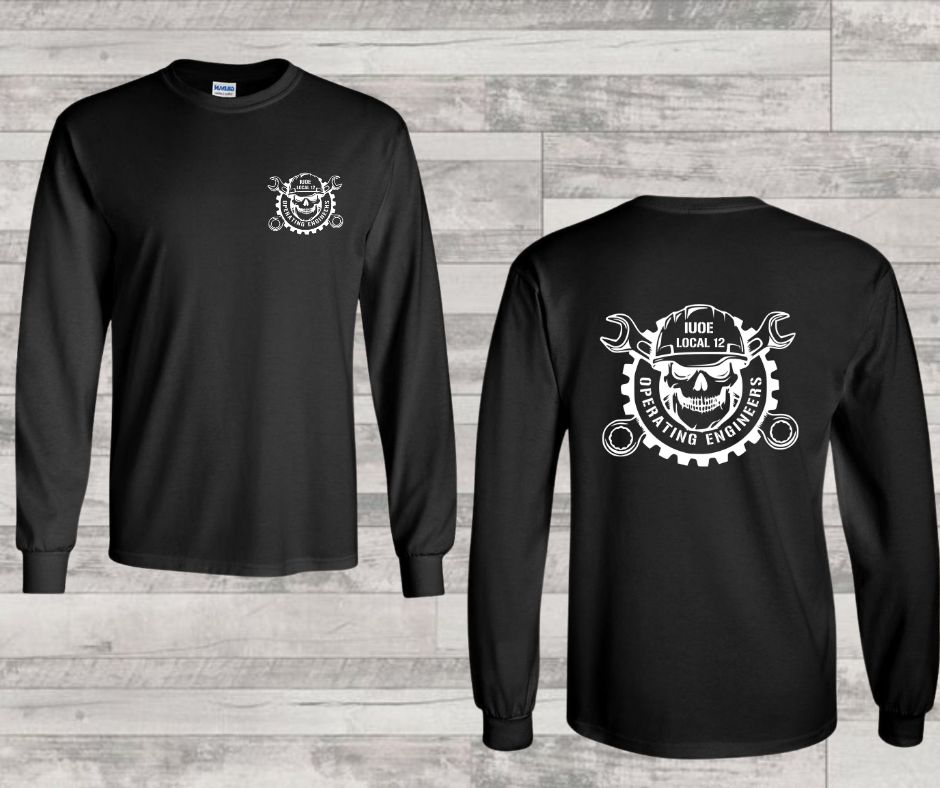 Operating Engineers Local 12 Skull front and back logo Long Sleeve Gildan