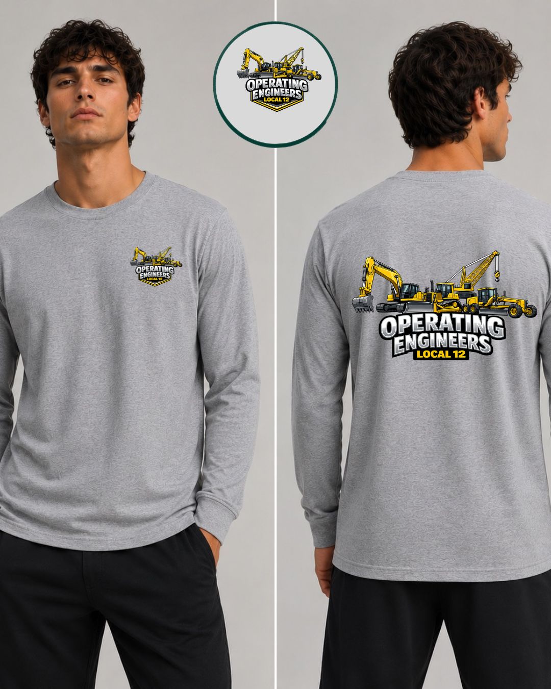 OE Local 12 Heavy Equipment with Motor Grader, Crane, Excavator Long Sleeve T-Shirt