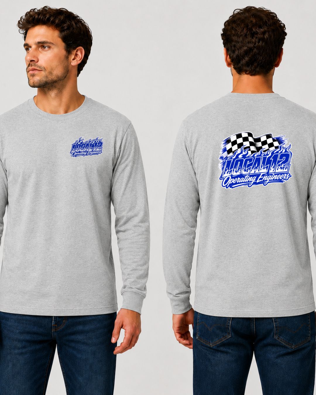 Checkered board Flames Local 12 Operating Engineers Long Sleeve T-shirt