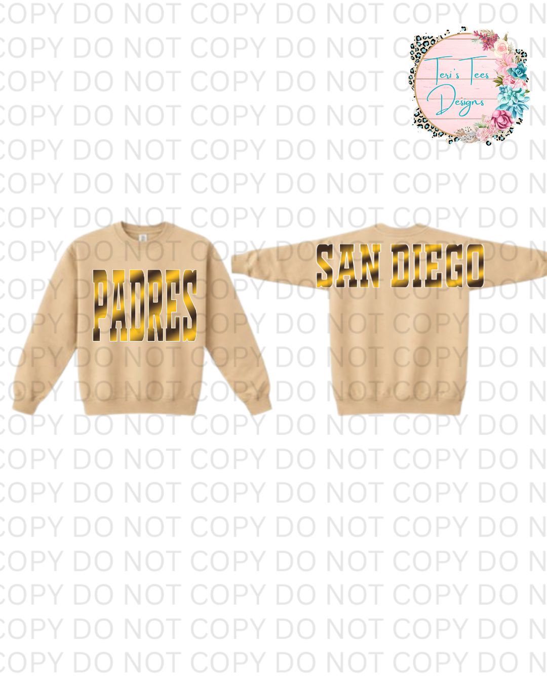 San Diego Padres Ombre' DTF print on Gildan Crew Sweatshirt Front and XL back logo