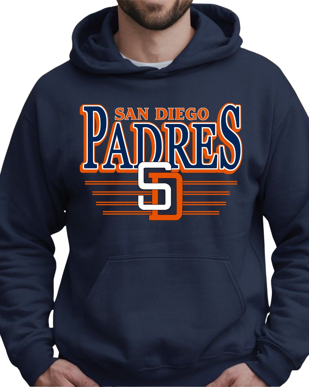 San Diego Padres Orange & Blue on Navy Gildan Unisex Hoodie