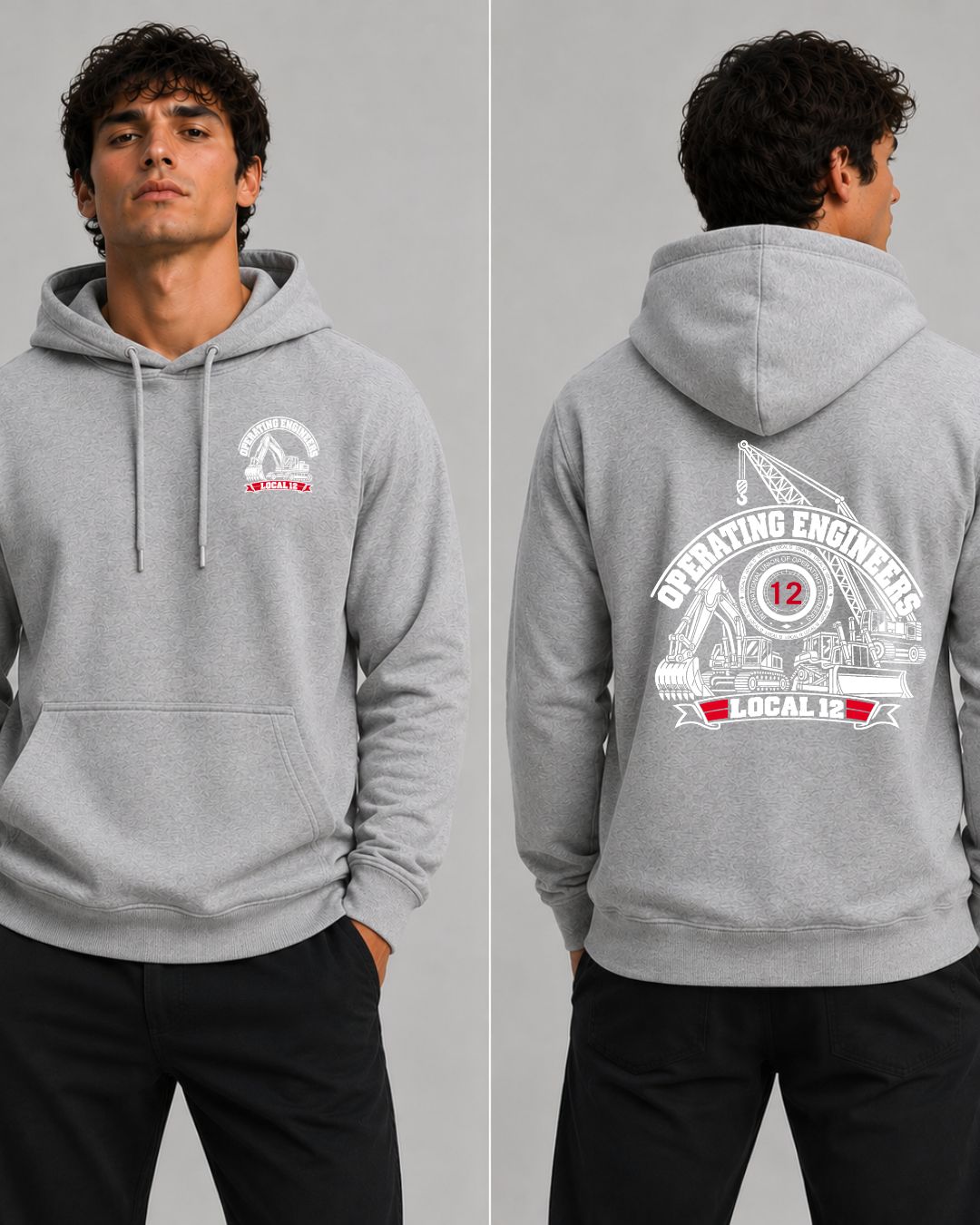 White Operating Engineers Steam Gauge with Heavy Equipment Hoodie