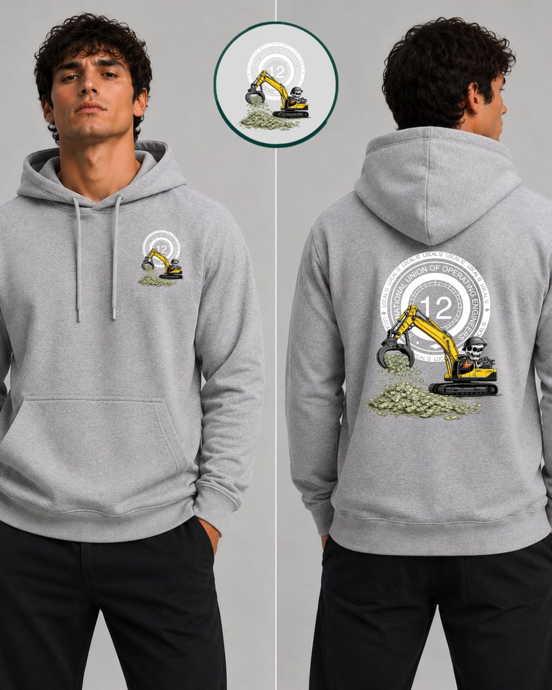 Excavator Skull Scraping $$ with 12 steam gauge Hoodie