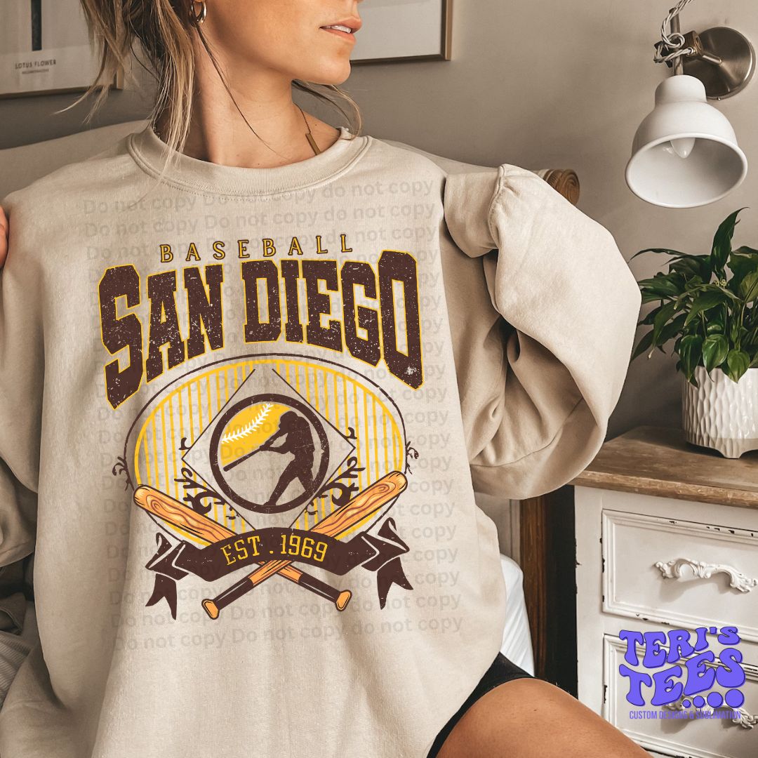 San Diego Padres Baseball on Tan Crew EST. 1969