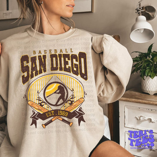 San Diego Padres Baseball on Tan Crew EST. 1969