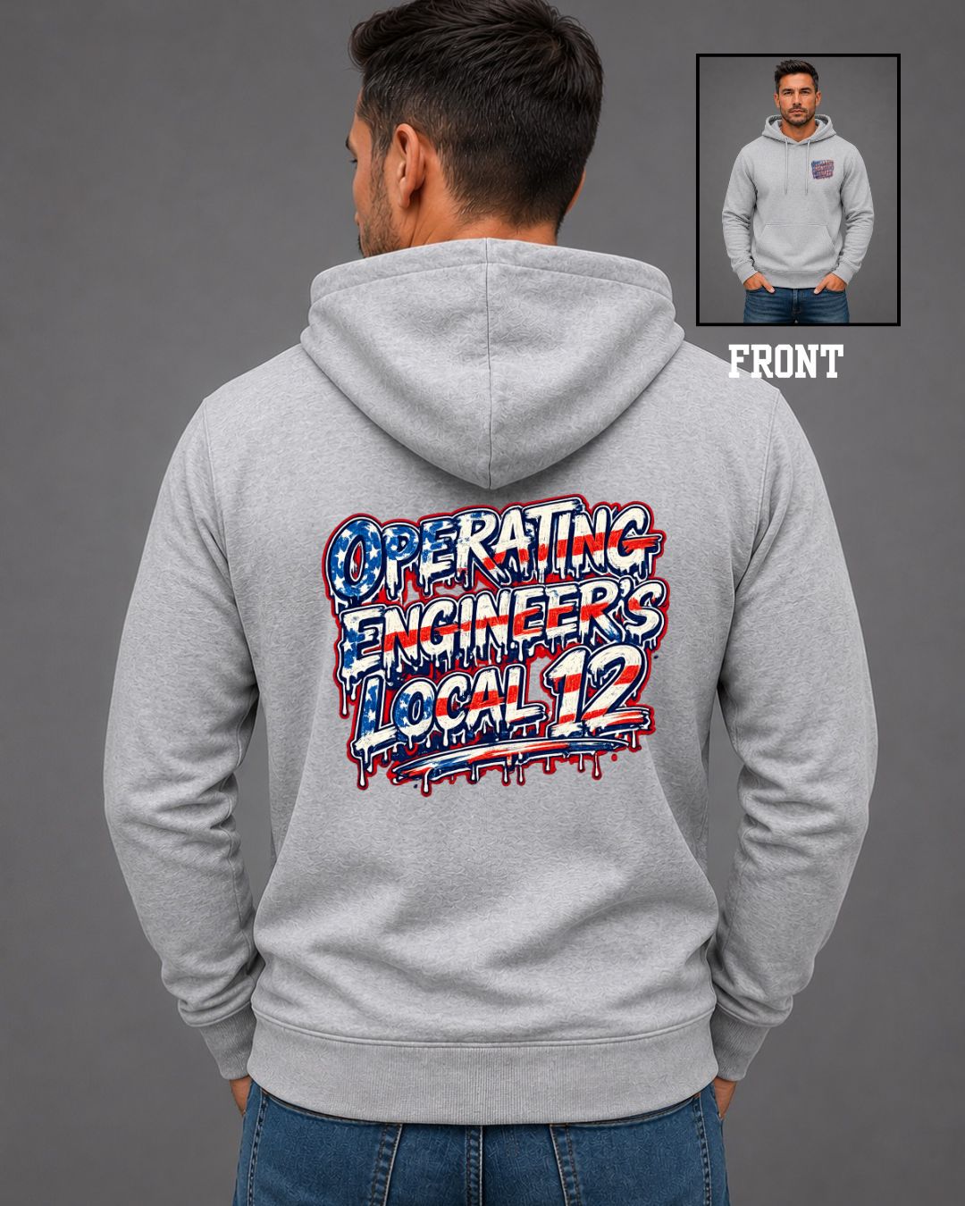 Red white blue operating Engineers Drip Hoodie