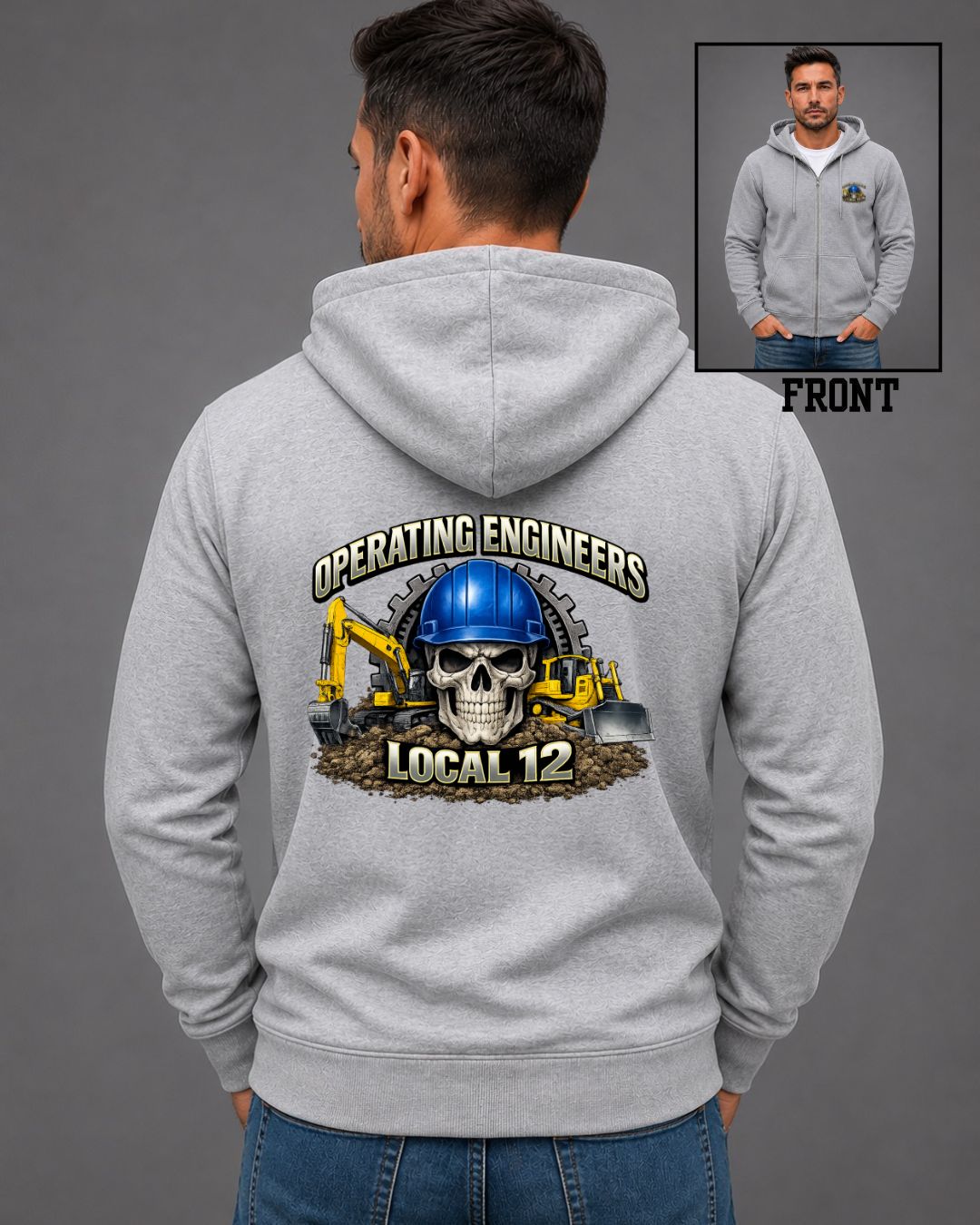 Operating Engineers Local 12 Skull Machinery Zip-Up Hoodie