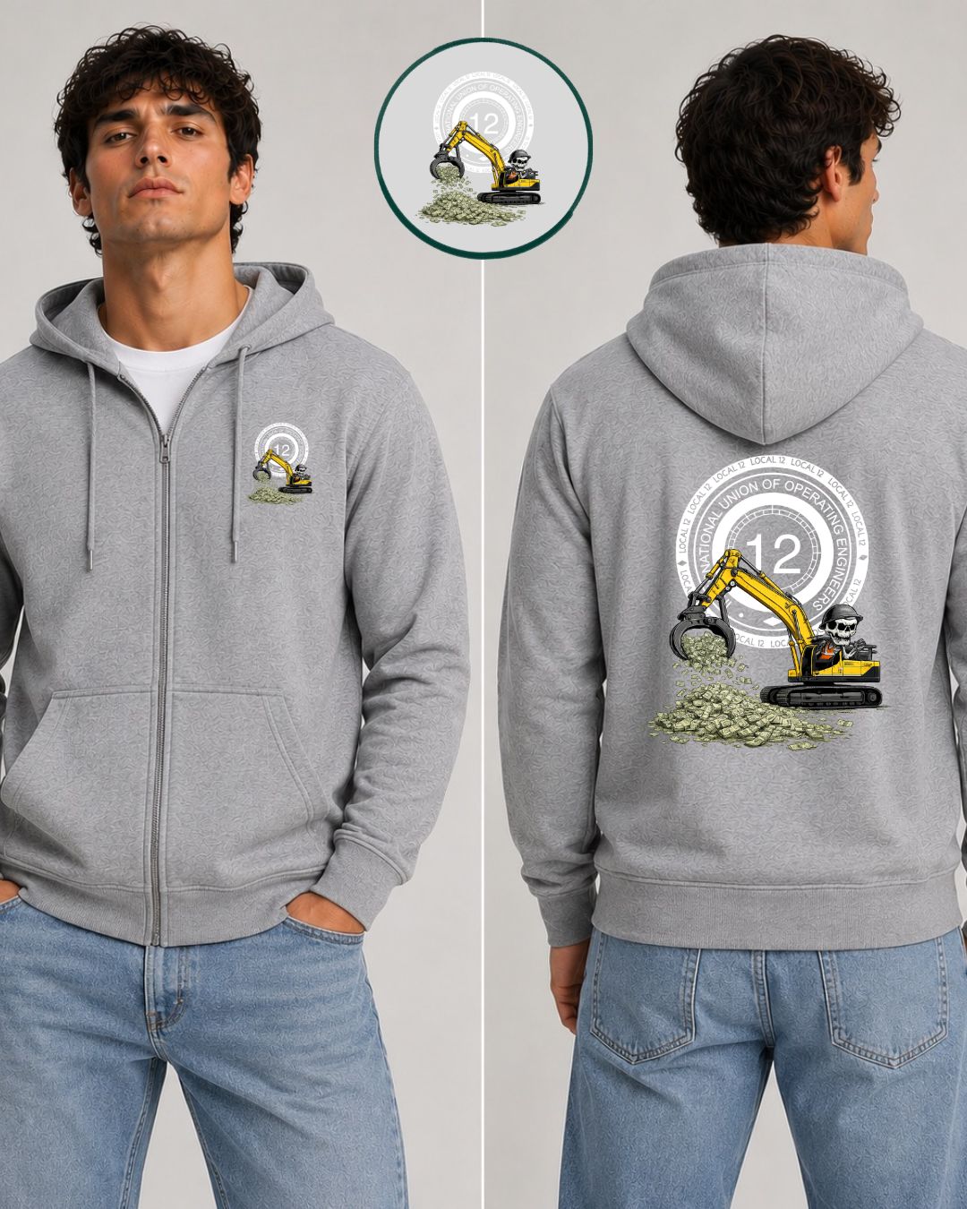 Excavator Skull Scraping $$ with 12 steam gauge Zip-Up Hoodie