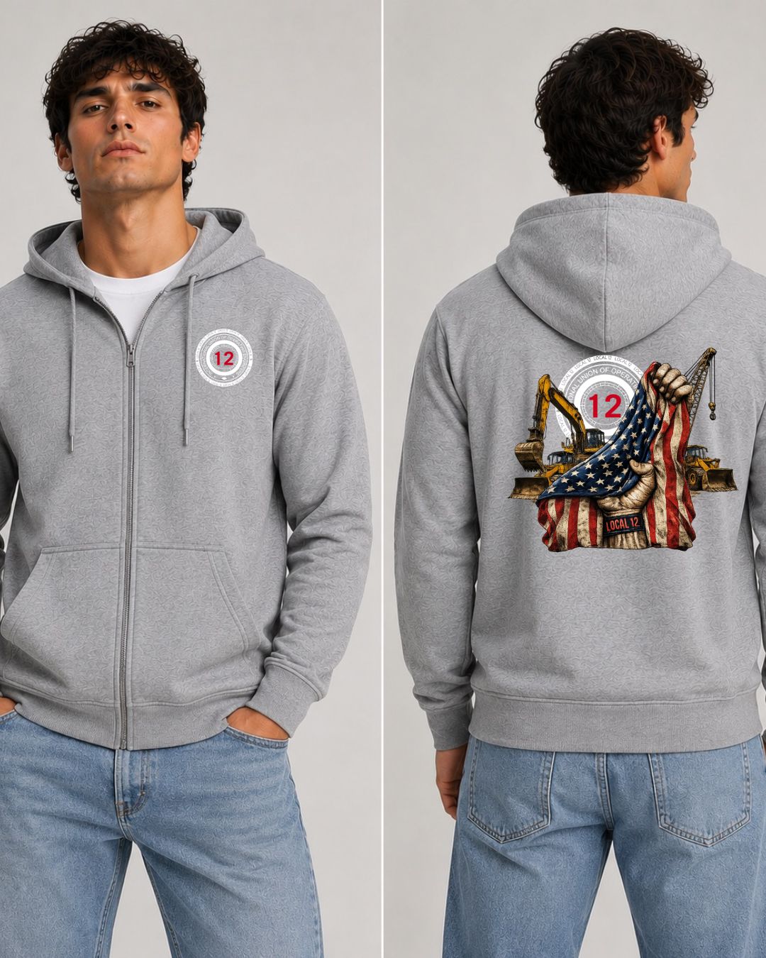 Patriotic Flag with equipment local 12 Zip-Up Hoodie