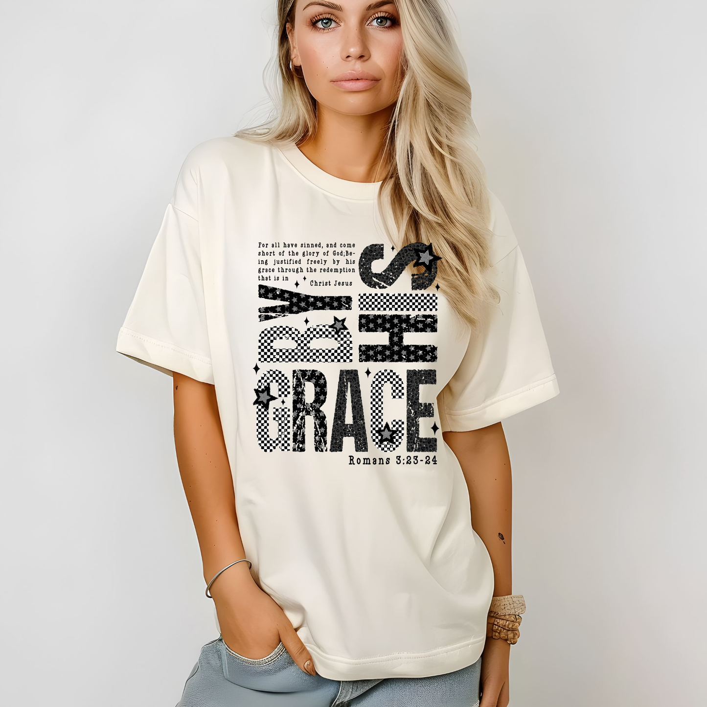 By HIs Grace Romas 3:23-24 Comfort Colors T-Shirt