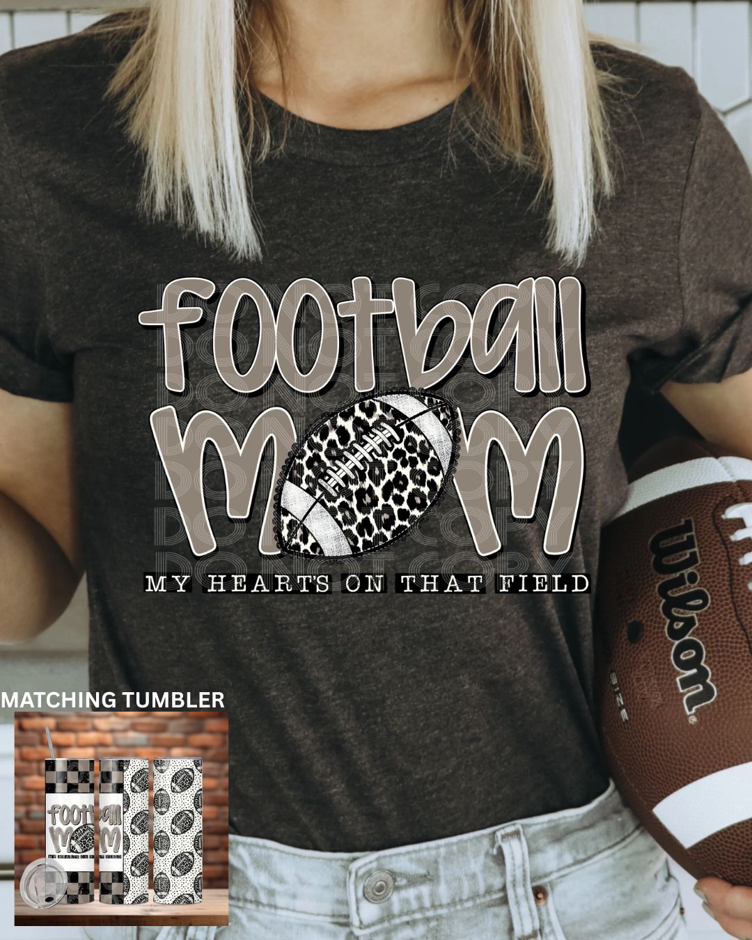 Football Leopard Mom- My Heart is on that Field T-Shirt