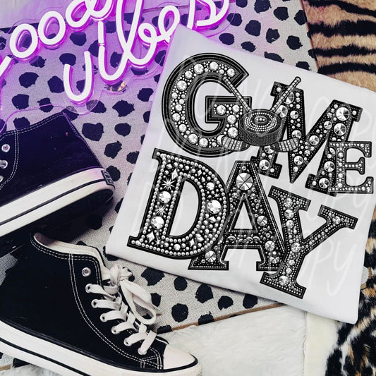 Game Day Hockey Rhinestone Font T-Shirt