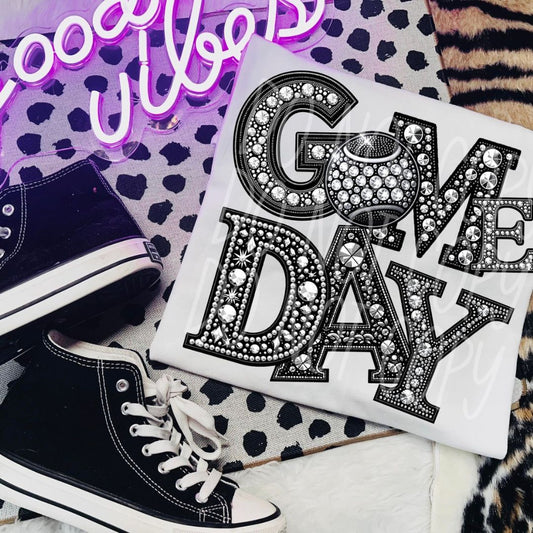Game Day Tennis Rhinestone Font T-Shirt
