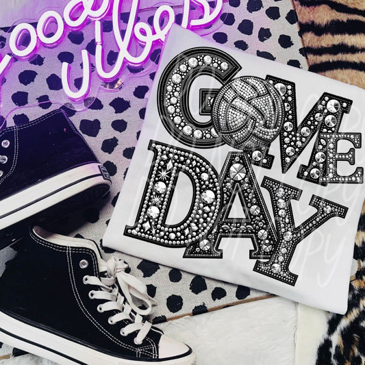 Game Day Volleyball Rhinestone Font T-Shirt