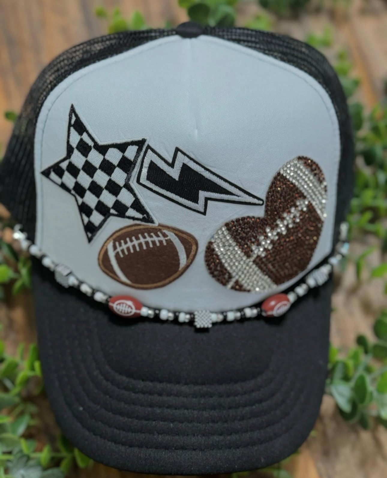 Custom Football hats with beaded chain