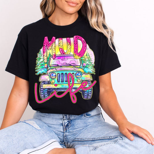 Mud Life Jeep on Black Comfort Colors T-Shirt
