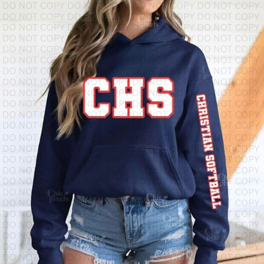 Christian High School Softball Hoodie with sleeve accent
