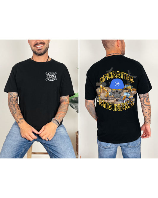 Operating Engineers Heavy Equipment with Skeleton Front and Back Logo T-Shirt