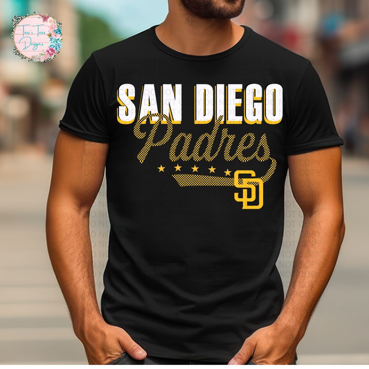 San Diego Padres Checkered on Black Gildan T-Shirt