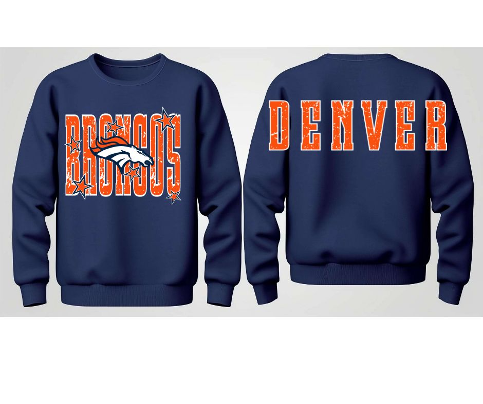 Denver Broncos Navy Blue Gildan Crew Sweatshirt
