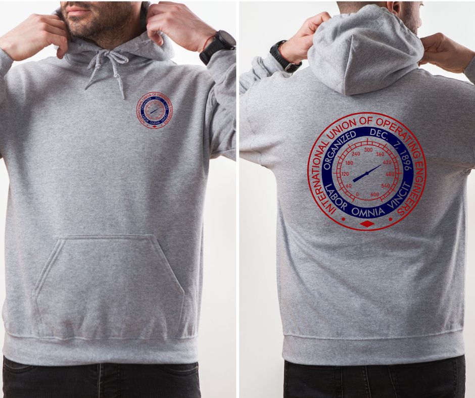 Operating Engineers Local 12 Gauge on Gildan Hoodie front and back logo