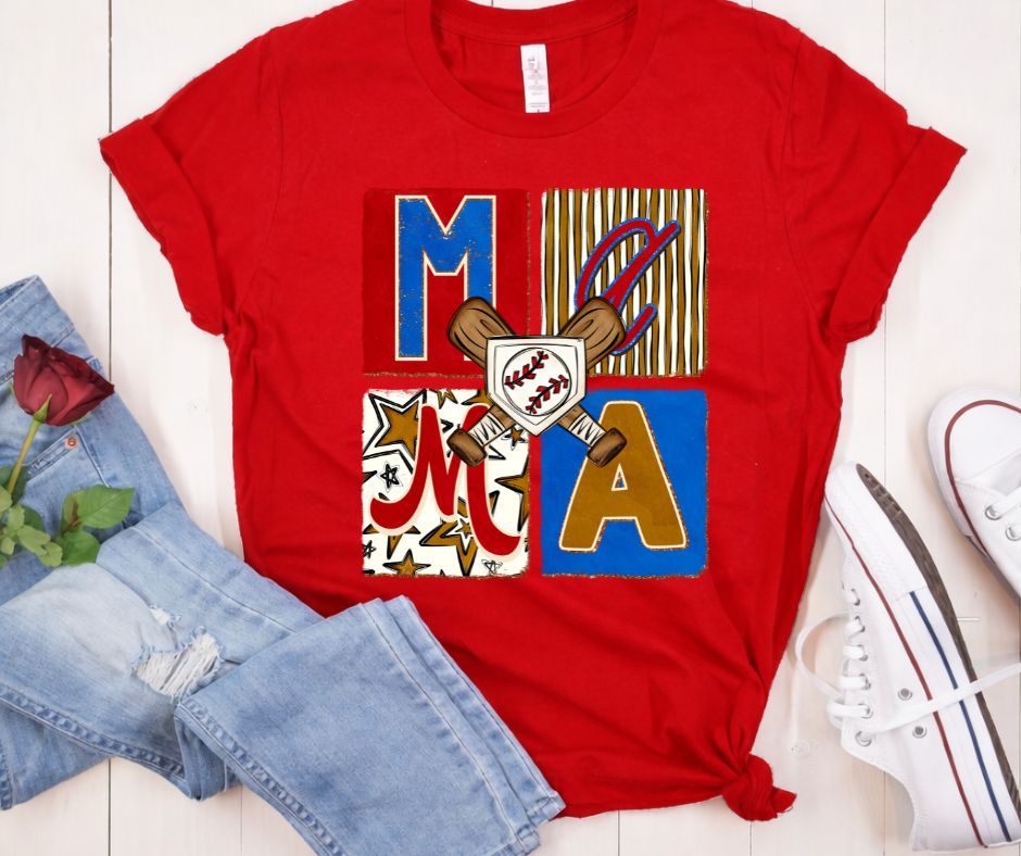 Mama Patchwork Print Baseball Bella Canvas T-Shirt