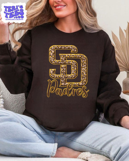 SD Padres chocolate Brown Leopard Crew