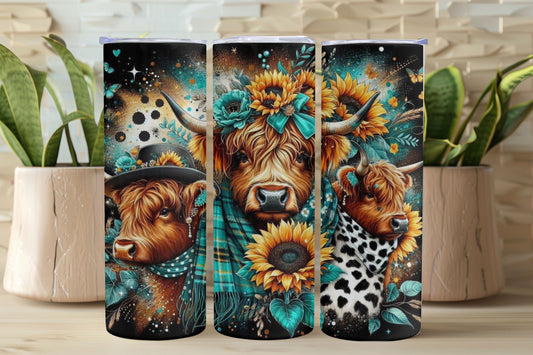 Highland cow with Sunflowers 20 oz Tumbler