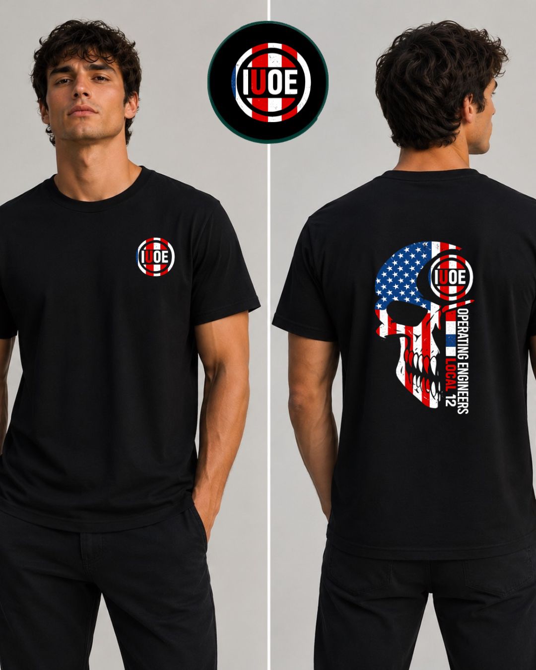 IUOE red white blue Skull T-Shirt