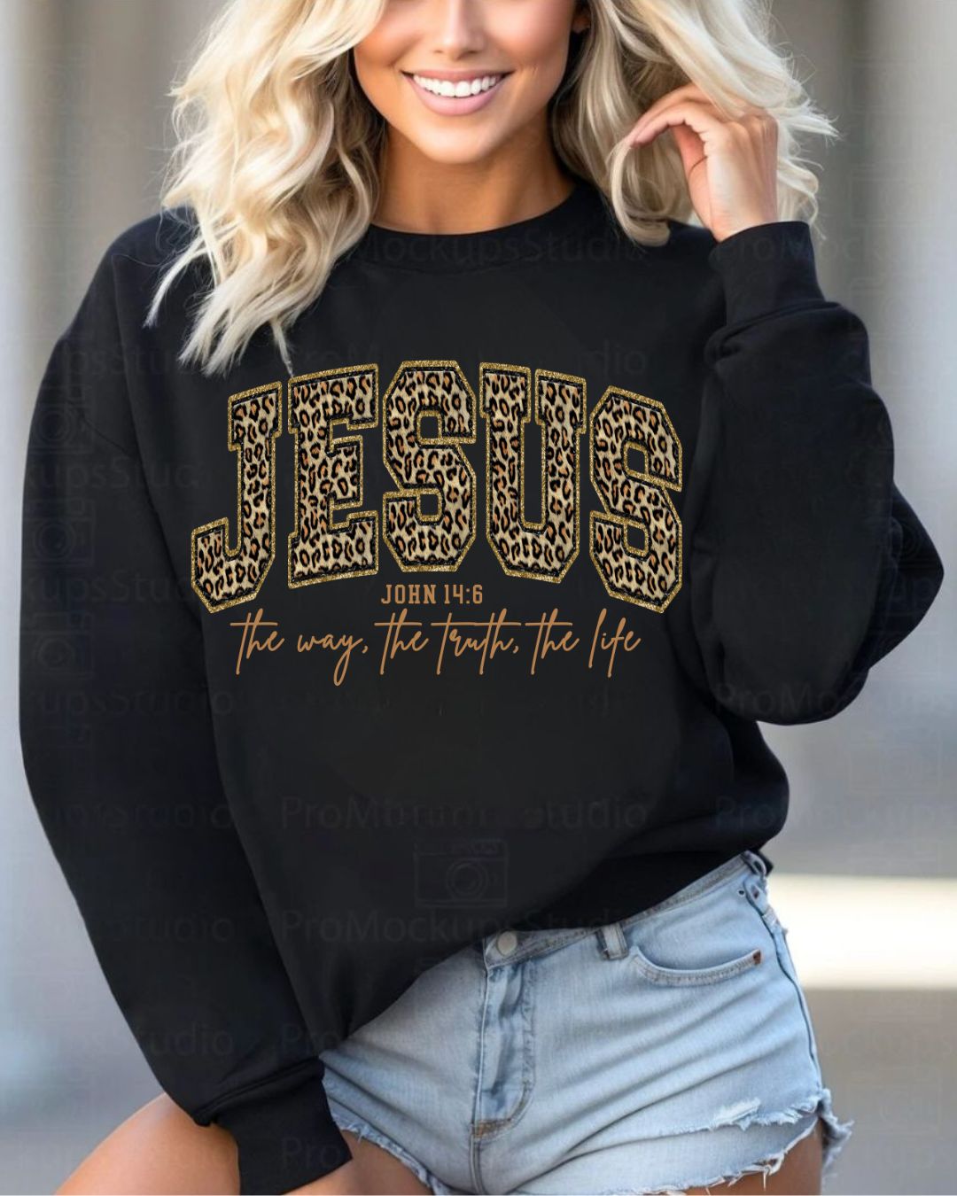 Jesus the Way The Truth The Life Leopard Crew Sweatshirt
