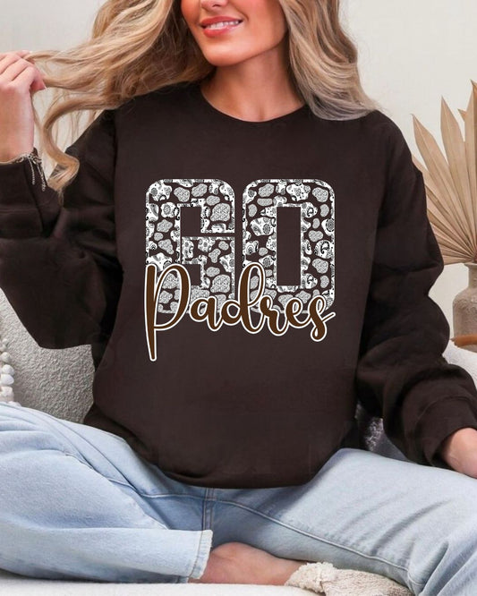 Go Padres Paisley Print on Chocolate Brown Crewneck