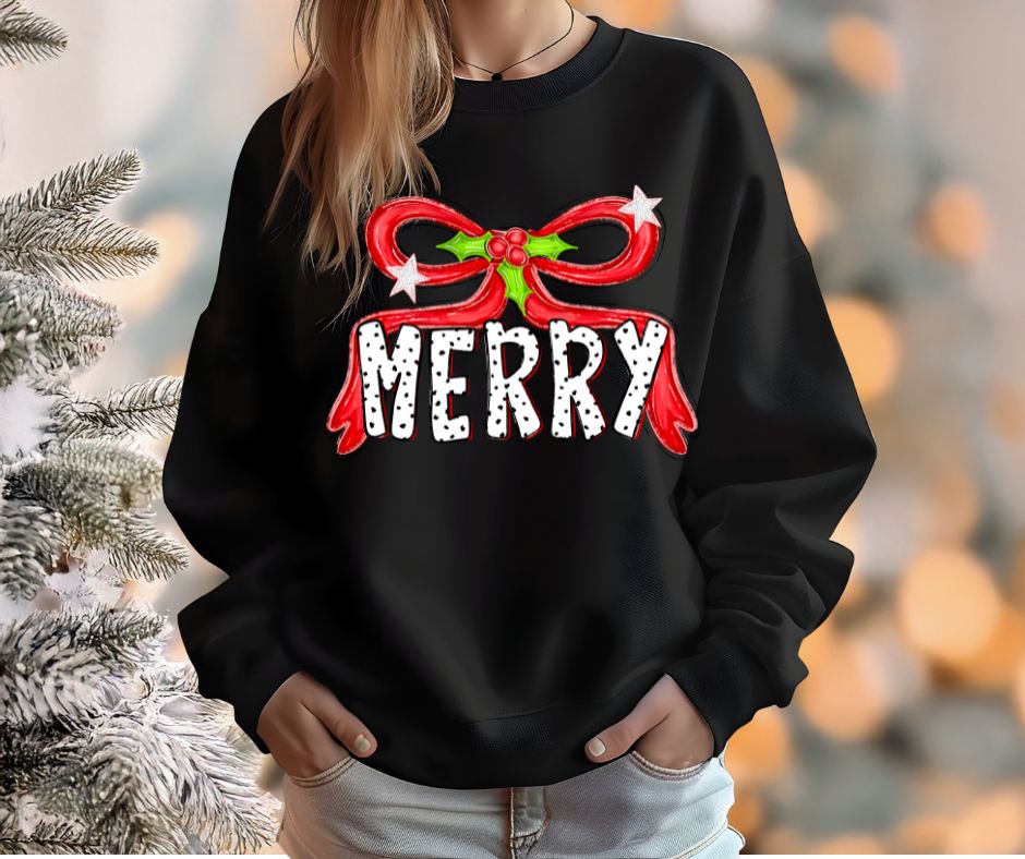 Merry Bow on Gildan Crew Sweatshirt