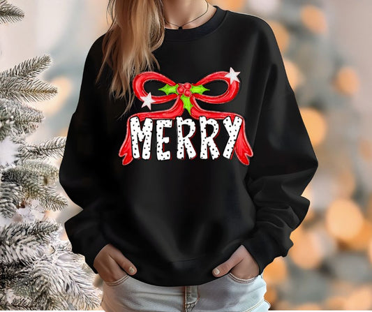 Merry Bow on Gildan Crew Sweatshirt