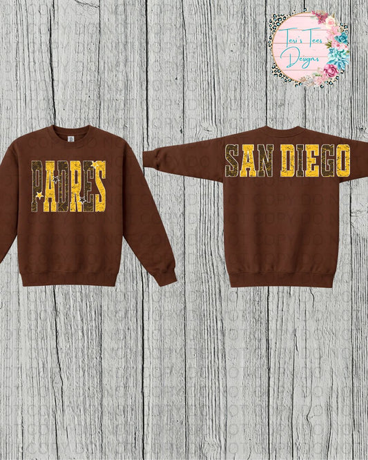 San Diego Padres 2-tone Large Print front & Back logo Unisex Gildan Crew