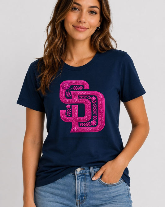 SD Hot Pink Floral faux Embroidery Look T-Shirt
