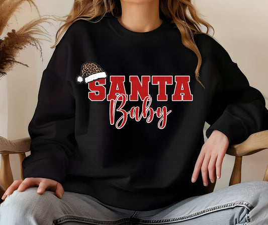 Santa Baby on Black Gildan Crew Sweatshirt