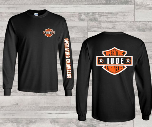 Operating Engineers HD Long Sleeve Gildan with pocket logo, sleeve accent, back design