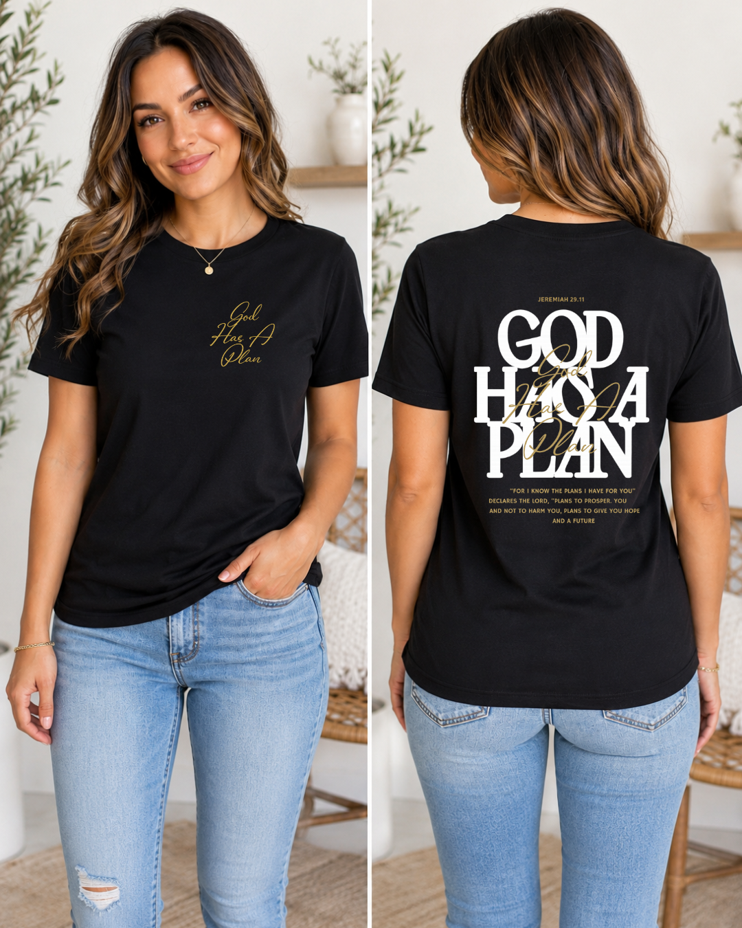 God has a Plan with front logo and full back design T-Shirt