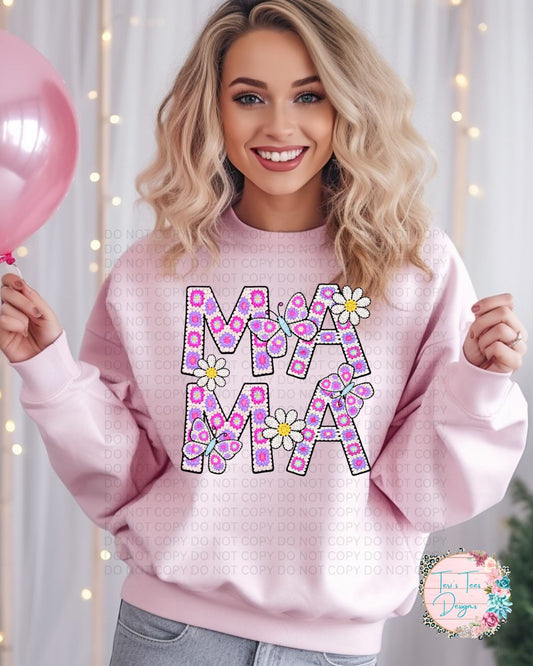 Mama Floral Crocheted Look Crew Sweatshirt