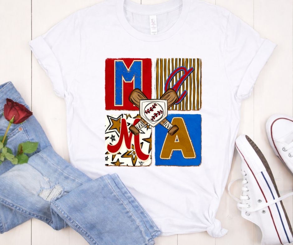 Mama Patchwork Print Baseball Bella Canvas T-Shirt