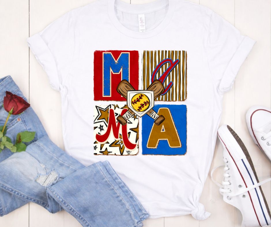 Mama Softball Patchwork Print T-Shirt