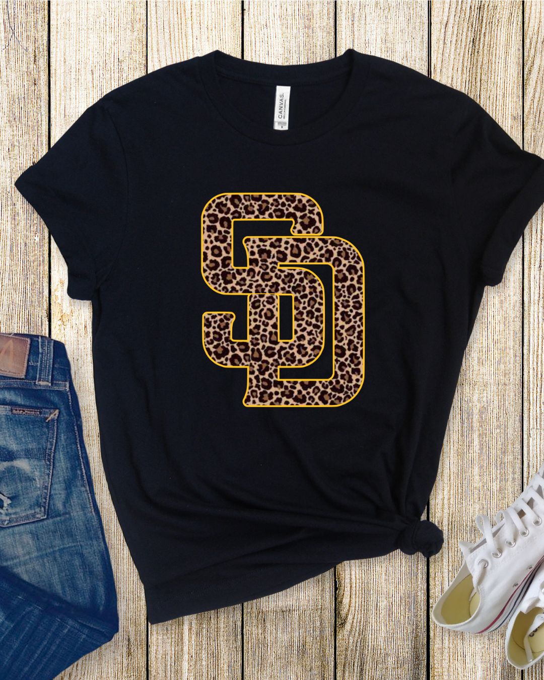 SD Leopard Padre Bella Canvas T-Shirt with yellow outline