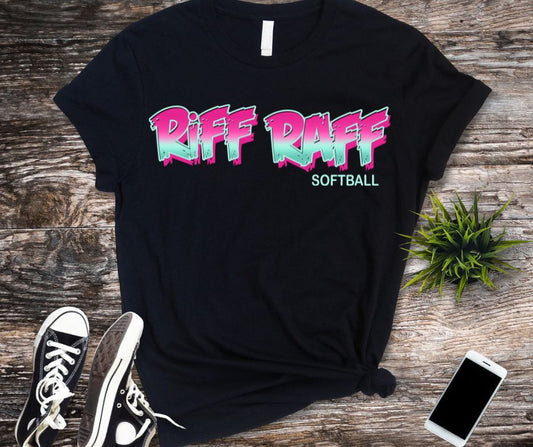 Riff Raff Teal and Green Softball Adult Bella Canvas T-Shirt